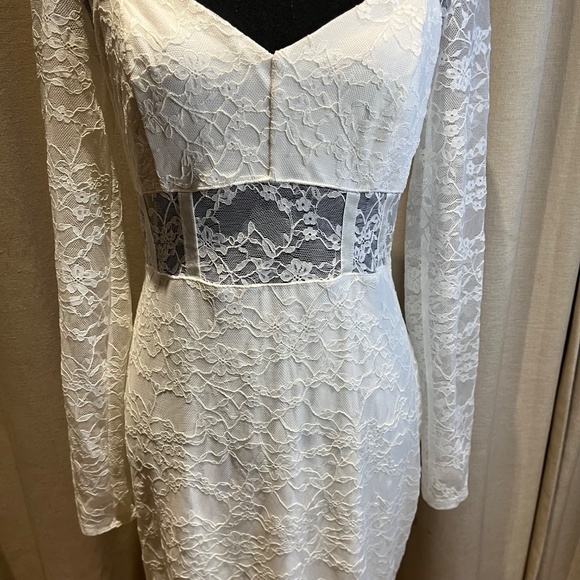 Guess White Lace Long Sleeve Bodycon Dress Size L - Picture 5 of 16